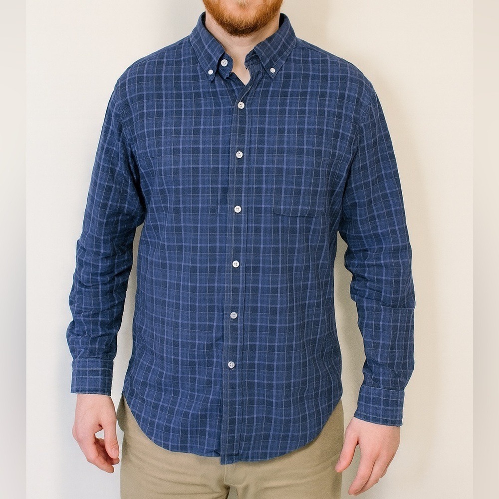 J.CREW Men's 100% Cotton Slim Fit Blue Plaid Button Down, XL